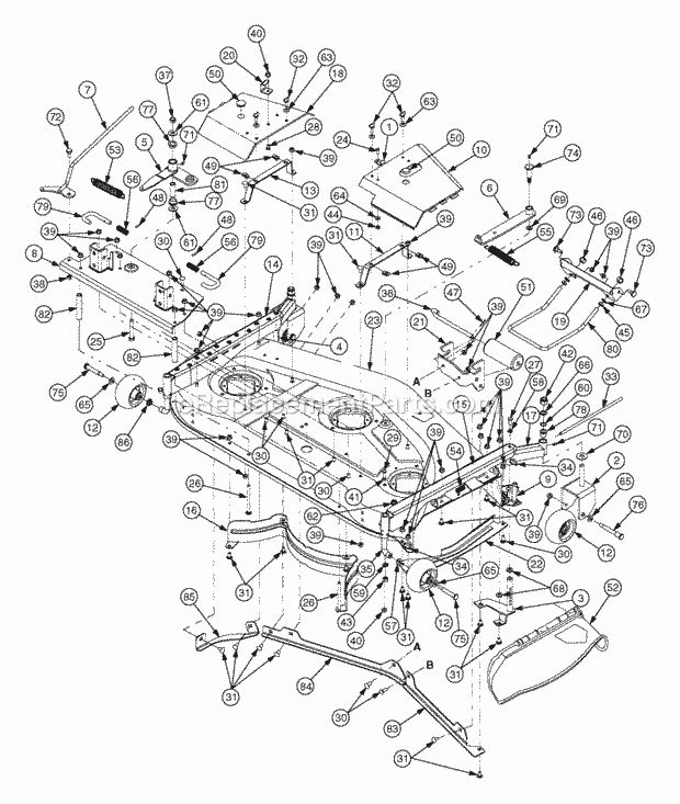 Deck Assembly 54 Diagram and Parts List for GT2523-54 13A-2A8K710 Cub Cadet Lawn Tractor
